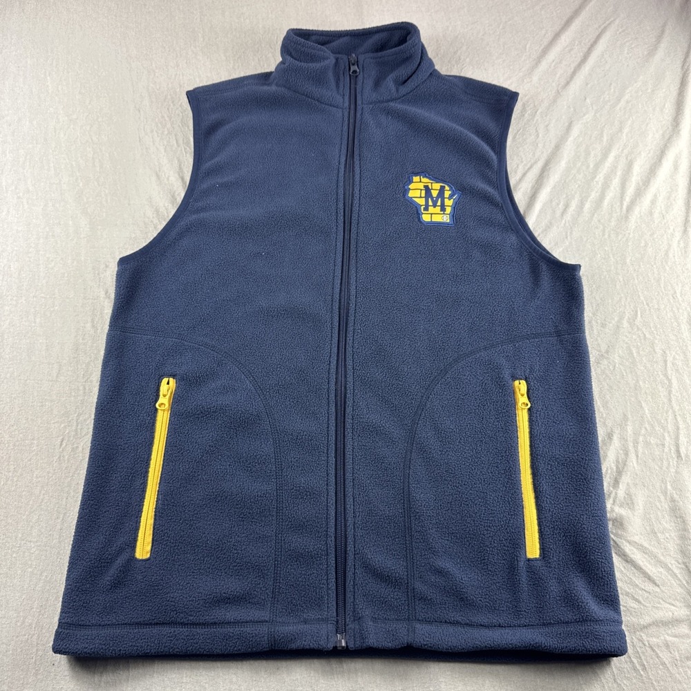 Milwaukee Brewers SGA Fleece Sweater Vest Size M Blue Zip Up Preppy MLB Baseball